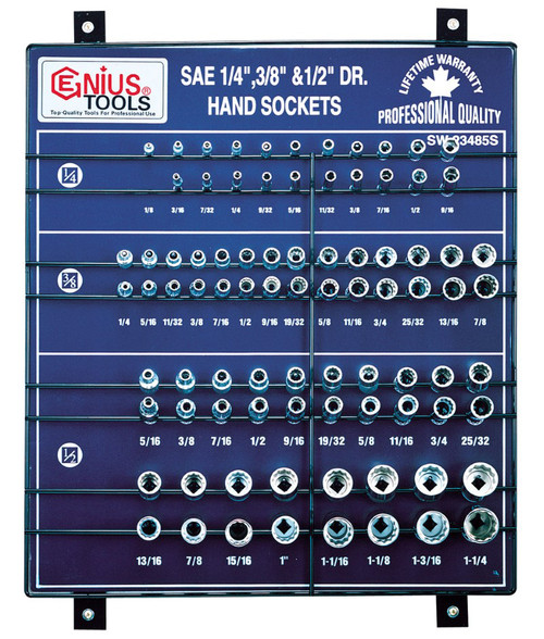 Genius Tools 85PC 1/4",3/8" & 1/2" Dr. Sockets Display Board - SW-23485S