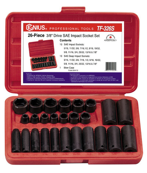 Genius Tools 26PC 3/8" Dr. SAE Impact Socket Set - TF-326S