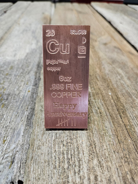 7th Anniversary 6 oz Copper Bar Made in USA Style 2 Lines Brushed finish