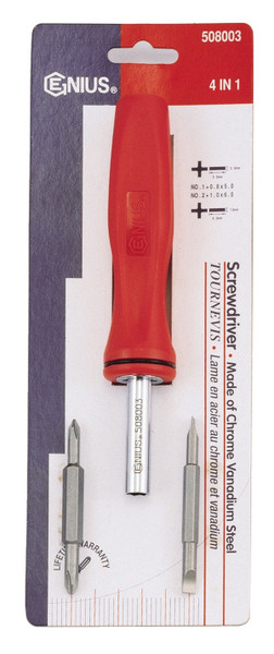 Genius Tools 4 in 1 Screwdriver, PH.1, PH.2, 0.8 x 5.0mm, 1.0 x 6.0mm - 508003