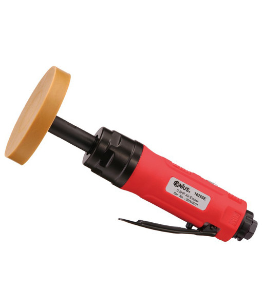 <ul><li>AIR ERASER AIR TOOL - Egonomic grip with easy to operate handle and air hose attachment</li><li>SPECIFICATIONS -  Free Speed at 2,600 rpm.  Average air consumption 3.5 cfm with a 1/4" air inlet with a required minimum hose size of 3/8" or 10mm. </li><li>DURABLE MATERIALS - Made from Tool grade raw materials that can handle a lifetime of professional use</li><li>POWER AND PERFORMANCE - Utilize the power of air to make surface preparation quick and easy</li><li>PEACE OF MIND - Purchase with confidence backed by the Genius Tools Limited Lifetime Warranty against manufacturer defects</li><li>ANSI STANDARDS - Meets or exceeds the standards established by the American National Standards Institute<li>PROFESSIONAL GRADE - Genius Tools are designed and made for use by professional technicians and built to perform over a lifetime of heavy use.  Trust Genius for a quality tool at a value cost to you.</ul> <p>Genius Tools Air Eraser - 10265E</p>
<p><strong>Specs:</strong><br />Rubber Eraser: 88 x 15 mm<br />Free Speed: 2,600 rpm<br />Horse Power: 0.5 HP<br />Overall Length: 8.8 in. / 225 mm<br />Avg. Air Consumption: 3.5 cfm<br />Air Inlet: 1/4 in.<br />Minimum Hose Size: 3/8 in. / 10 mm</p>