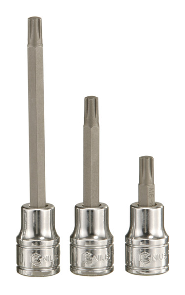 <ul><li>BIT SOCKET - 3/8" Dr. M12 Ribe Bit Socket 50mmL</li><li>SPECIFICATION - Overall length of 50mm (or 1.97 Inches)</li><li>DURABLE MATERIALS - Made from High Speed Steel for high strength and durability while having anti-corrosive properties</li><li>TOOL ORGANIZATION - Sizes are stamped for permanent and easy identification of size</li><li>RELIABLE AND EFFECTIVE - Our Bit Sockets are securely attached, interchangeable, and are built to handle the rigorous needs of professional technicians.</li><li>PEACE OF MIND - Purchase with confidence backed by the Genius Tools Limited Lifetime Warranty against manufacturer defects</li><li>ANSI STANDARDS - Meets or exceeds the standards established by the American National Standards Institute</li><li>PROFESSIONAL GRADE - Genius Tools are designed and made for use by professional technicians and built to perform over a lifetime of heavy use.</li></ul> Genius Tools Bit Sockets are designed for maximum life and performance.  Using only the highest quality materials, our Bit Sockets are made from industry leading Chrome Vanadium or Chrome Molybdenum steel and are heat treated for maximum strength.  <br /> <br />
To guarantee the highest level of quality, we maintain strict production standards.  From raw material inspection, production control, quality and function