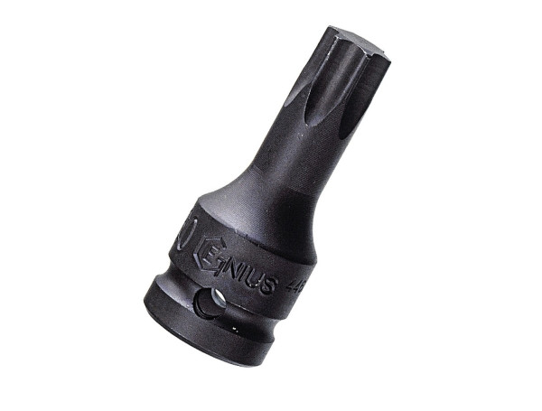 <ul><li>STAR IMPACT BIT SOCKET - T-10 Star Bit Socket</li><li>SPECIFICATIONS - 1/2" Inch Drive Size with an overall length of 76mm (or 2.99 Inches)</li><li>DURABLE MATERIALS - Made from Chromium Molybdenum Alloy Steel for high strength and durability while having anti-corrosive properties</li><li>TOOL ORGANIZATION - Sizes are stamped for permanent and easy identification of size</li><li>RELIABLE AND EFFECTIVE - Our Star Impact Bit Sockets are Heat treated through oil quenching with a matte black oxide coating which creates a tough durable exterior and superior inner core strength for a lifetime of professional use</li><li>PEACE OF MIND - Purchase with confidence backed by the Genius Tools Limited Lifetime Warranty against manufacturer defects</li><li>ANSI STANDARDS - Meets or exceeds the standards established by the American National Standards Institute<li>PROFESSIONAL GRADE - Genius Tools are designed and made for use by professional technicians and built to perform over a lifetime of heavy use.  Trust Genius for a quality tool at a value cost to you.</ul> <p>Quality you can trust: Genius Tools impact sockets, impact bits and impact bit sockets are made for professionals and serious tool users. We offer bit sockets and impact bit sockets. One in chrome vanadium and one in chrome molybdenum. Our multi-step manufacturing process ensures that our tools meet ANSI specs.</p>
<p>Our bit sockets come in drive sizes between ¼” to ½” and out impact bit sockets come in drive sizes between 3/8" and 1". All of our bit sockets come in multiple lengths and multiple tip configurations.</p>