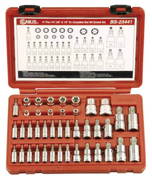 GENIUS TOOLS BS-23441 41 Pieces 1/4",3/8" & 1/2" Drive Complete Star Bit Socket Set