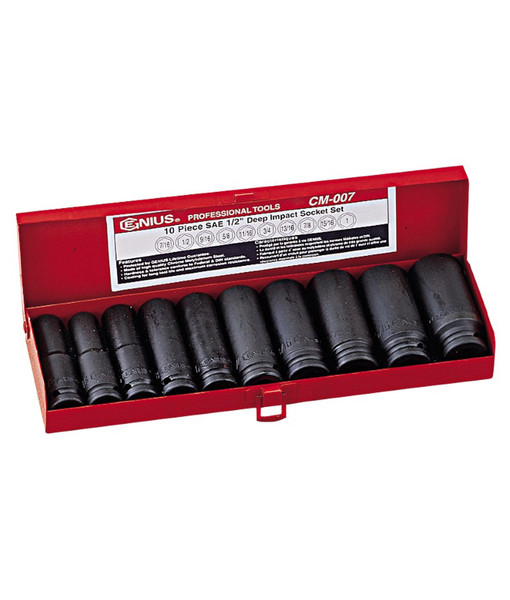 GENIUS TOOLS CM-007 10PC1/2" Dr. SAE Deep Impact Socket Set (New Item # CD-410S)