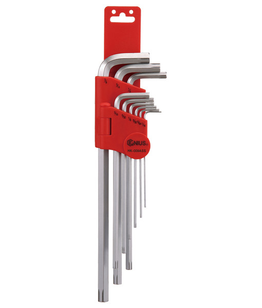 GENIUS TOOLS HK-009ASS 9PC SAE Long Anti-Slip Hex Key Wrench Set