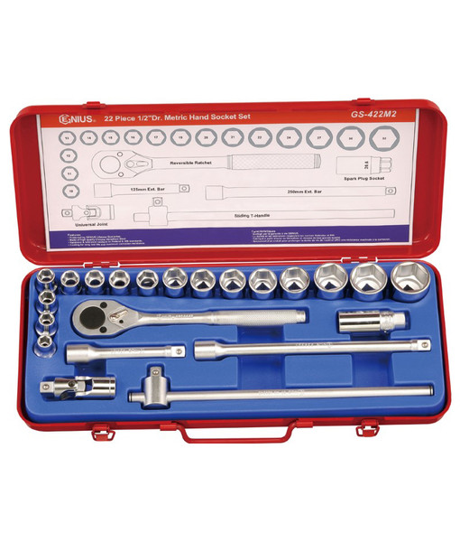 Genius Tools 22PC 1/2" Dr. Metric Hand Socket Set - GS-422M2