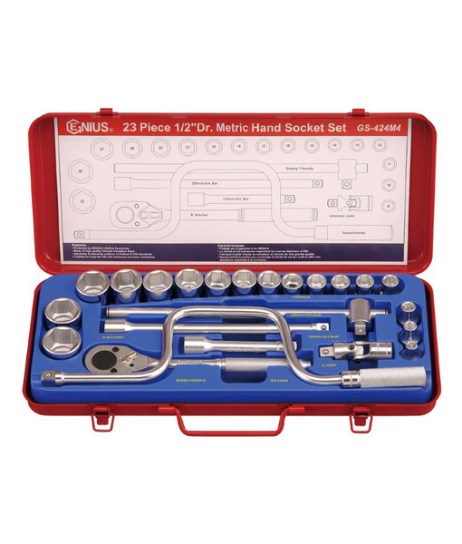 Genius Tools 24PC 1/2" Dr. Metric Hand Socket Set - GS-424M4