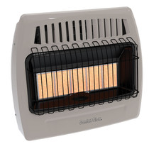 FRONT VIEW OF BEIGE HEATER WITH PLAQUES GLOWING