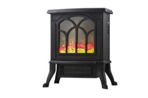 FRONT VIEW OF BLACK COMPACT ELECTRIC STOVE GLOWING