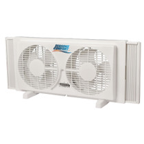 front angled image of Seasons Comfort 9 inch twin window fan