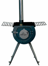 Front View  of Comfort Gear 18" Outfitter Camp Stove – Heavy-Duty Lightweight Steel, Fits 16.5" Logs, XL Cooking Surface, Drying Rack, Adjustable Damper