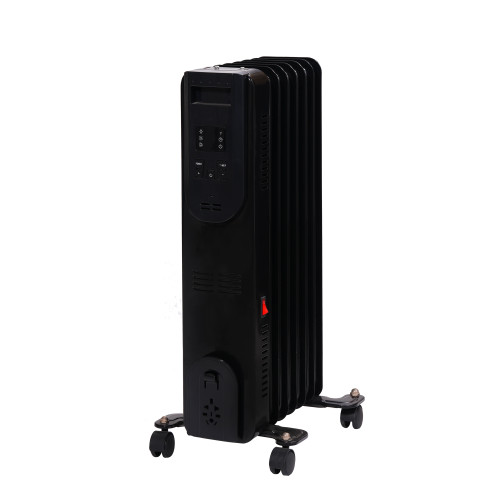 left side image of black oil filled radiator heater