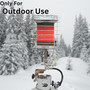 lifestyle outdoor image of a 360 degree tank top heater turned on