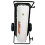 TOP VIEW OF WHITE KEROSENE FORCED AIR HEATER WITH HANDLE KIT AND FLAT FREE ALL SEASON TIRES