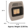 product dimension information image of Comfort Glow 12,000 BTU infrared radiant vent free heater, propane