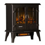 RIGHT ANGLE VIEW OF GLOWING BLACK ELECTRIC STOVE