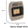product dimension image of Comfort Glow 12,000 BTU infrared radiant vent free heater, propane or natural gas