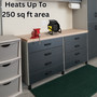 lifestyle garage image with note of heats up to 250 sq ft area image of electric forced air ceramic heater