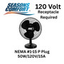 electrical callout image of Seasons Comfort 16 inch black tabletop oscillating fan