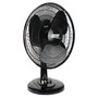 right angled image of Seasons Comfort 16 inch black tabletop oscillating fan