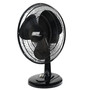 left angled image of Seasons Comfort 16 inch black tabletop oscillating fan