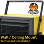 close up image of wall or ceiling mount hanger image of 240 volt hard-wire electric heater