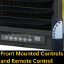 close up of front mounted controls and remote control image of 240 volt hard-wire electric heater