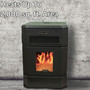 image of freestanding pellet stove noting it heats up to 2,800 square foot area