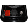 close up image of power cord, fuel cap and fuel gauge of 50,000 btu Reddy Heater kerosene forced air heater