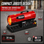 image of 80,000 btu Reddy Heater kerosene forced air heater showing the product dimensions and approximate weight