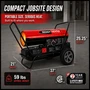 image of 135,000 btu Reddy Heater kerosene forced air heater showing the product dimensions and approximate weight