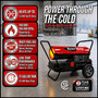image of 180,000 btu Reddy Heater kerosene forced air heater highlighting the product features and that it helps you power through the cold