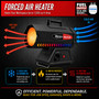 image of black Reddy Heater cordless propane forced air heater showing how the heater works to heat up a workspace