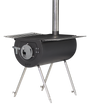 Left Angle view of Comfort Gear 18" Outfitter Camp Stove – Heavy-Duty Lightweight Steel, Fits 16.5" Logs, XL Cooking Surface, Drying Rack, Adjustable Damper