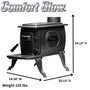 product dimension image of comfort glow cast iron wood burning stove