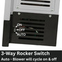 close up to the power switch showing the 3 way rocker switch for on, off and auto setting