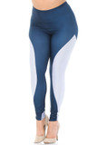 Front view of Creamy Soft Contour Curves Extra Plus Size Leggings - 3X-5X - USA Fashion™ with white panels that are body contouring and contrast a dark charcoal fabric base.