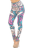 Front view of our super bold and eye-catching Creamy Soft Cute Mandala Extra Small Leggings  - USA Fashion™ with a  decorative pastel design outlined in thick black lines that make it pop.