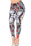 Front view of our fun and sassy Creamy Soft Queen of Hearts Extra Plus Size Leggings with an amazing eye-catching  playing card design.
