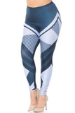 Front view of Creamy Soft Contour Angles Extra Plus Size Leggings - 3X-5X - USA Fashion™ with a white, steel blue, and black design that features a multi directional paneled design that follows your body lines providing a flattering contouring effect.