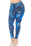 Front view image of our Creamy Soft Blue Owl Collage Extra Plus Size Leggings - 3X-5X - USA Fashion™ with a cute blue toned all over bird print with purple floral accents.