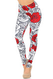 Creamy Soft Red Stencil Roses Extra Small Leggings - USA Fashion™