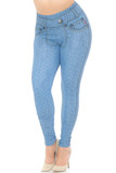 With a realistic denim look this is a front view image of our Creamy Soft Beautiful Blue Jean Extra Plus Size Leggings - 3X-5X - USA Fashion™ featuring a light wash look.