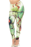 Our gore filled Creamy Soft Zombie Plus Size Leggings - USA Fashion™ feature a cool horror themed design of stitched up green skin with blood accents.