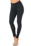 Partial front/left side view image of Black Buttery Smooth Basic Solid Leggings - EEVEE