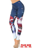 Left view image ofMain Front Santa Claus Plus Size Leggings featuring a big bold image of santa against a dark blue night sky.