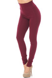 Front image of burgundy USA Basic High Waisted Cotton Leggings