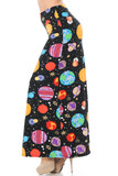 Right side view image of our Buttery Smooth Planets in Space Maxi Skirt featuring a colorful print of planets with white stars on a black space sky background