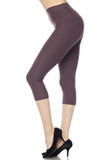 Left side view of charcoal Buttery Smooth Basic Solid High Waisted Capris - 5 Inch - New Mix